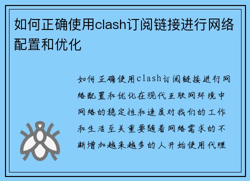 如何正确使用clash订阅链接进行网络配置和优化
